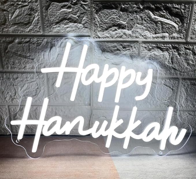 Happy Hanukkah Neon Sign Custom Holidays Neon Sign Festival Led Light For Chanukah Party Decor Happy Holidays Home Wall Decor Hanukkah Gift Size:20inches