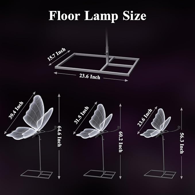 Wedding Electric Butterfly Floor Lamp: Giant Moving LED Butterflies Decoration with Movement & Lights Up - Big Movable Butterfly Props with Flapping Wings - for Birthday Party (White Light, 31.4 IN)