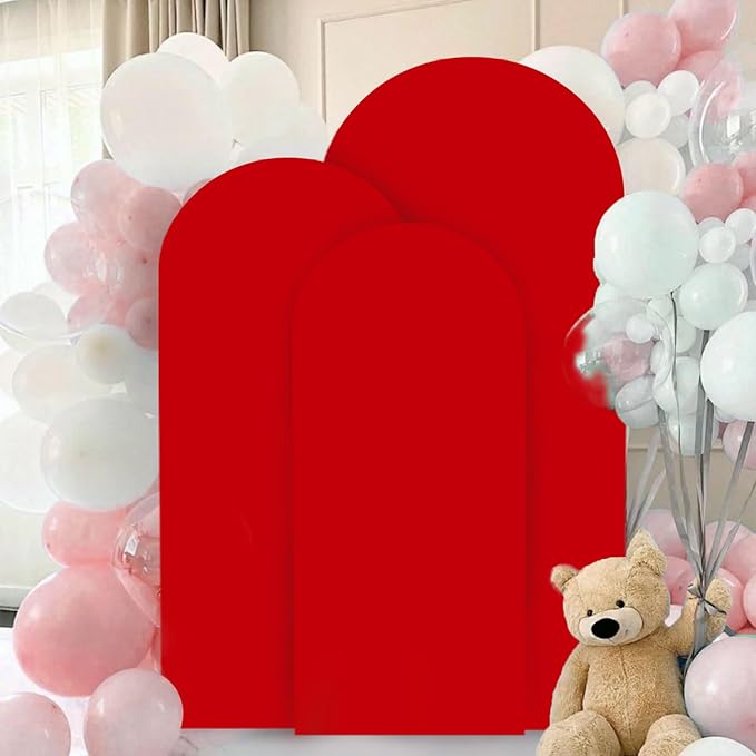 Arch Covers Set of 3 Red Wedding Arch Cover 7.2FT 6.6FT 6FT Arch Spandex Covers for Metal Frame Stand Balloon Arched Stand Cover Round Top Backdrop Fabric for Wedding Birthday Party Decor