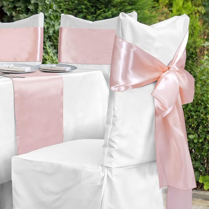 Satin Chair Sashes Ties - Babenest Upgraded 50 pcs Chair Ribbons Bows for Wedding Banquet Party Christmas Baby Shower Events Decoration (Blush Pink)