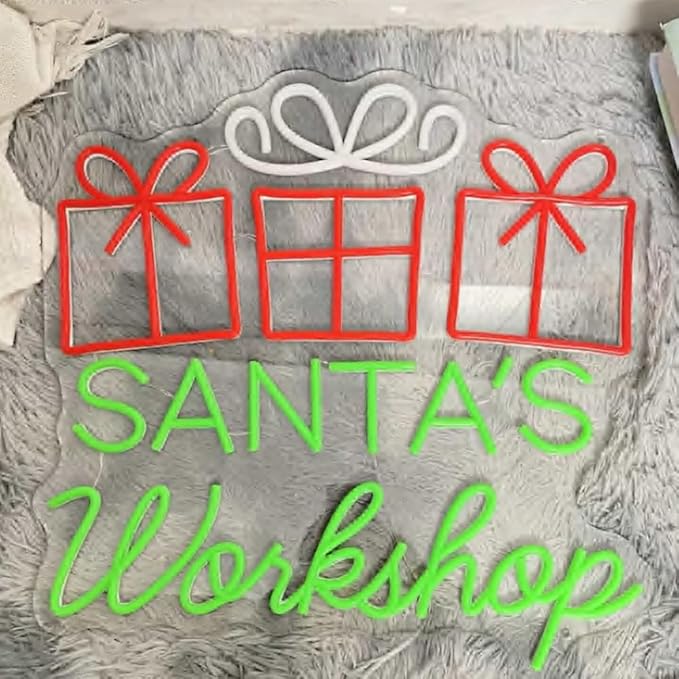 Santa‘s Workshop Neon Sign, Christmas Workshop Santa LED Neon Light Size:18 x18 inches