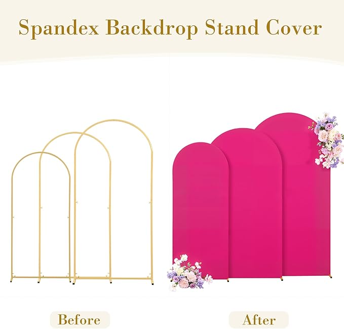 Hot Pink Arch Cover 3 Set - 6FT, 6.6FT, 7.2FT Hot Pink Arch Backdrop Cover Spandex Wedding Arch Stand Covers for Baby Shower Birthday Party Wedding Bridal Shower Banquet Photo Background Decorations