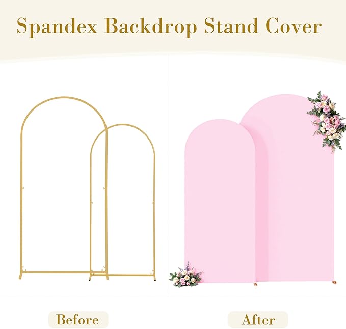 Pale Pink Photo Arch Backdrop Cover Set of 2 for Party Spandex 7.2 and 6ft Arch Covers Stretchy Backdrop Baby Shower Arch Stand Covers for Girls Birthday Wedding Bridal Shower Banquet Background