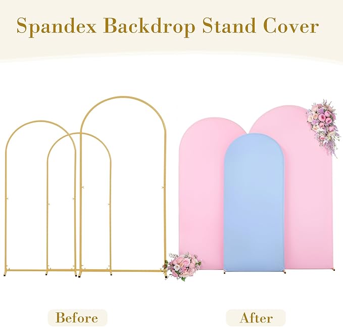 Pink Blue Arch Cover 3 Set-8FT, 7.2FT, 6.6FT Arch Backdrop Cover Spandex Fitted 2- Color Fabric Stand Covers for Gender Reveal Baby Shower Boy and GILR Birthday Party Photo Background Decorations