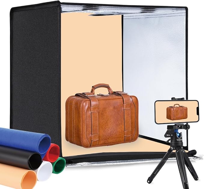 PULUZ Light Box 24x24in, Portable Photo Studio Light Box with 120 LED Lights &6 Color backdrops Professional Photography Lighting Tent Kit for Big Product Photography Lightbox