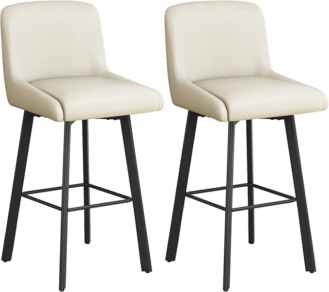 Swivel Bar Stools, 29''H Upholstered Barstools with Backs, Modern Counter Height Bar Stool Chairs for Kitchen Island, Metal Legs (Beige- Faux Leather, Set of 2-29" H)