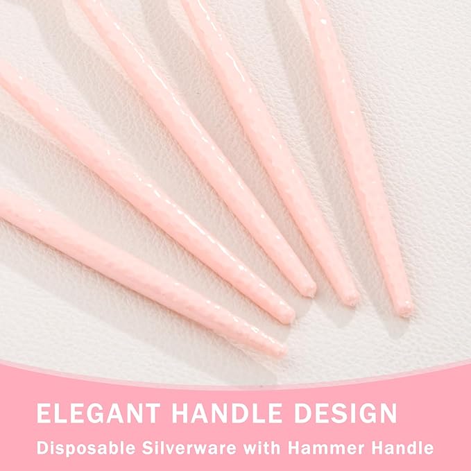 Supernal 360Pcs Pink Plastic Silverware,Heavy Duty Disposable Silverware,Hammered Disposable Cutlery,Pink Utensils Set Include 120 Knives,120 Forks and 120 Spoons Suitable for Wedding,Party&Birthday