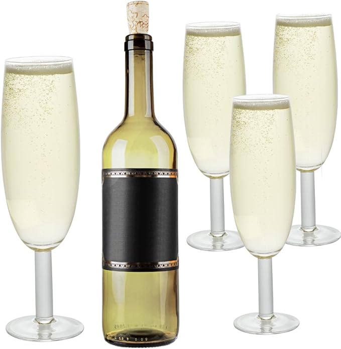 Oversized XL Giant 25oz Champagne Flute (4 pk) - Holds a Full Bottle of Champ - Made of Hand-Blown Glass NOT Plastic - Jumbo Glassware Fun for New Years Eve Parties & Bachelorettes - Holiday Xmas Gift