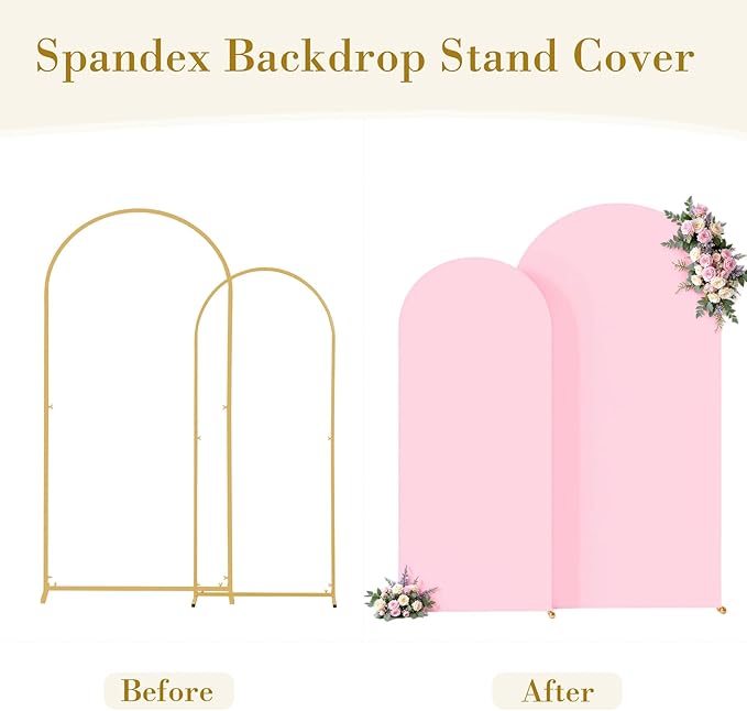 Pink Photo Arch Backdrop Cover Set of 2 for Baby Shower Party 7.2ft and 6ft Arch Covers Stretchy Backdrop Spandex Arch Stand Covers for Girls Birthday Wedding Bridal Shower Background Decorations