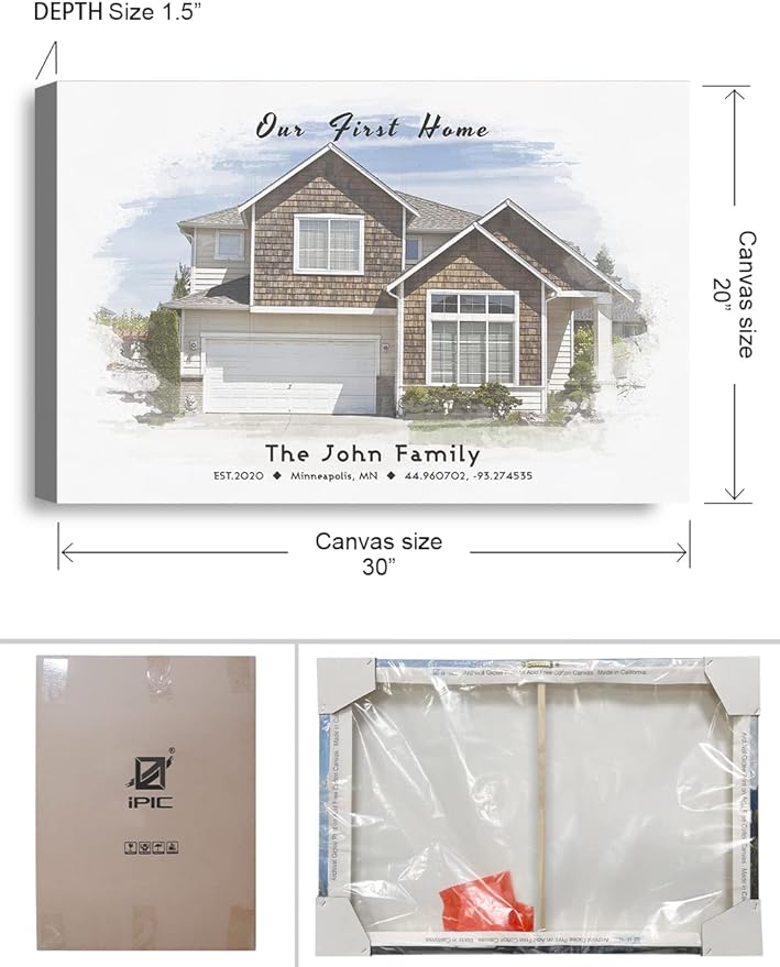 IPIC - Custom Watercolor House Portrait. Watercolor House Painting Personalized Housewarming Gift Custom Giclee Print Includes Names and the Special Date. W 30" x H 20" Ready to Hang.