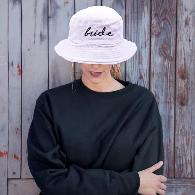 Bachelorette Bucket Hat for Bride Squad Distressed Embroidered Sun Hat Bridal Party Gift