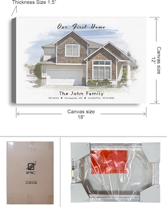 IPIC - Custom Watercolor House Portrait. Watercolor House Painting Personalized Housewarming Gift Custom Giclee Print Includes Names and the Special Date. W 18" x H 12" Ready to Hang.