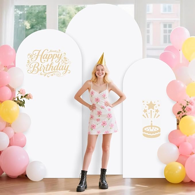Arch Backdrop Stand and Cover (6FT, 5FT, 4FT) Metal Arch Stand with White Cover Set of 3 Wedding Arch Frame and Arch Stand Cover for Birthday Party Wedding Ceremony Bridal Baby Shower Decor