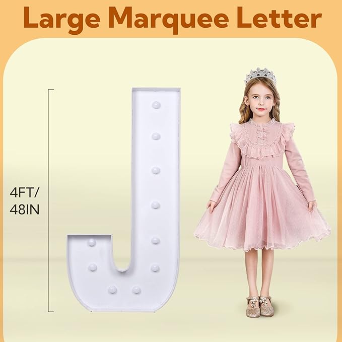 imprsv Light Up Letters, 4FT Marquee Letters for Birthday Wedding Engagement Party Decor, Large Marquee J for Party Decoration Arch Kit Decorations