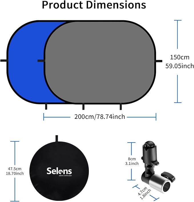 5x6.6ft Blue Grey Backdrop for Photography, 2-in-1 Pop Up Collapsible Photo Background with Clip and Carry Case for YouTube Videos Studio Props