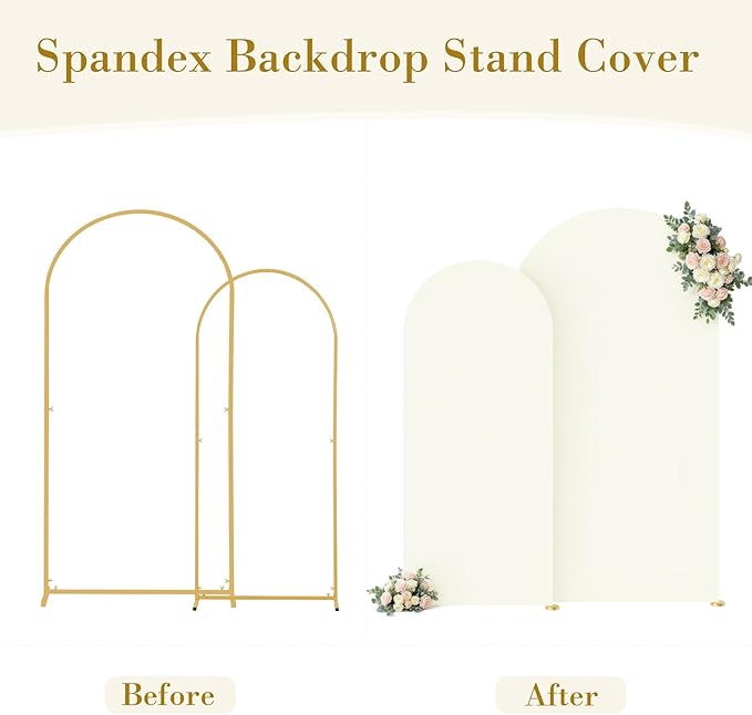 Ivory Photo Arch Backdrop Cover Set of 2 Spandex 7.2 and 6ft Ivory Arch Covers Stretchy Backdrop Wedding Balloon Arch Stand Covers for Birthday Party Baby Shower Bridal Shower Arches Background
