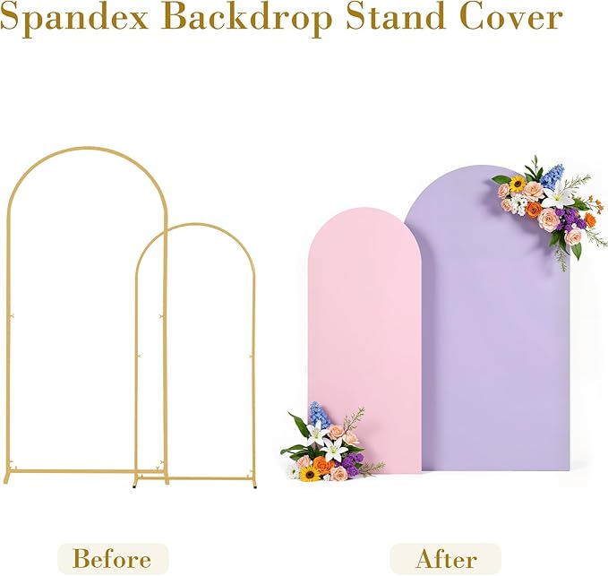 Pink and Purple Photo Arch Backdrop Cover Set of 2 for Baby Shower Party 7.2ft and 6ft Arch Covers Stretchy Backdrop Spandex Arch Stand Covers for Girls Birthday Wedding Banquet Background