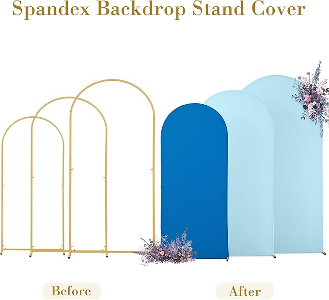 Baby Blue and Royal Blue Arch Cover 3 Set-8FT, 7.2FT, 6.6FT Arch Backdrop Cover Spandex Fitted 2- Color Fabric Stand Covers for Baby Shower Boy Birthday Party Wedding Photo Background Decorations