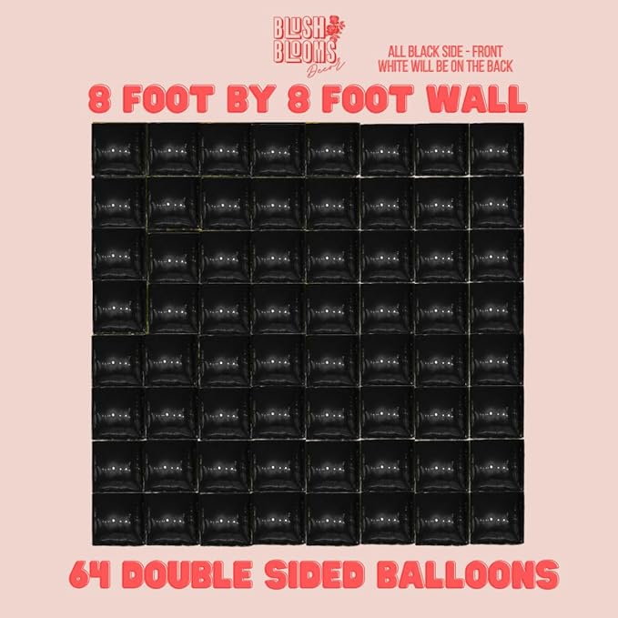 Black and Gold Foil Balloon Wall (64 Pack) | 8 Foot by 8 Foot Balloon Wall | Weddings, Birthdays, Showers, Parties, and Events (Black and White)
