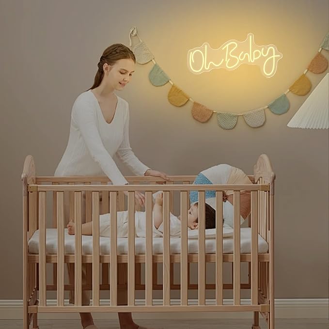 Oh Baby Neon Sign for Backdrop Wall Decor, Baby Shower LED Neon Light for Wall Decor, 19.6×8.6 Inch Large Size, USB Powered for Party Decorations & Night Lighting, Birthday Wedding Bar(Warm White)
