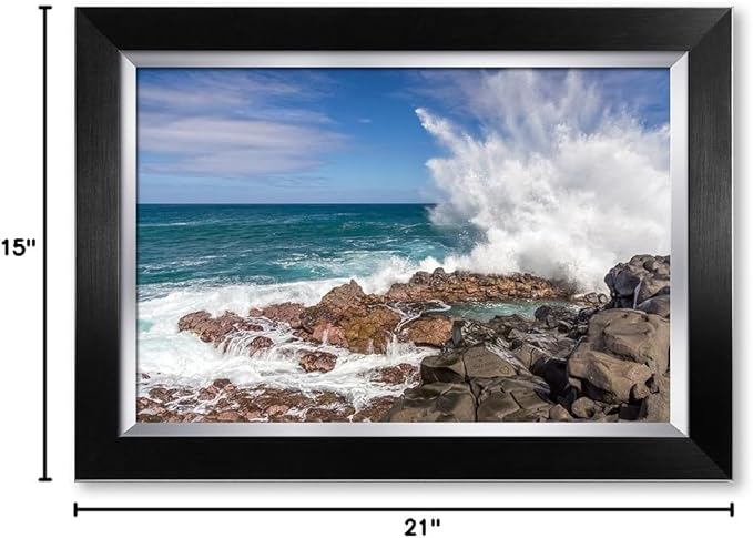 IPIC - Waves Crashing at Queen's Bath, Kauai, Hawaii. Personalized Artwork with Names and Date on, Customized Gift for Anniversary,Wedding,Birthday and Holidays. Framed size: 21x15