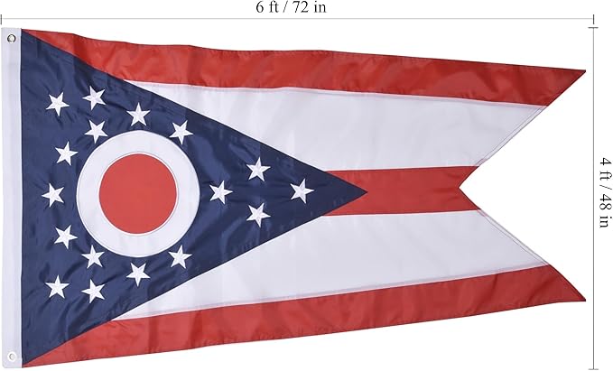 Ohio State Flag 4x6 Ft, Deluxe Embroidered Heavy Duty Polyester Durable OH Outside Flag, Indoor/Outdoor with Sewn Stripes and Brass Grommets
