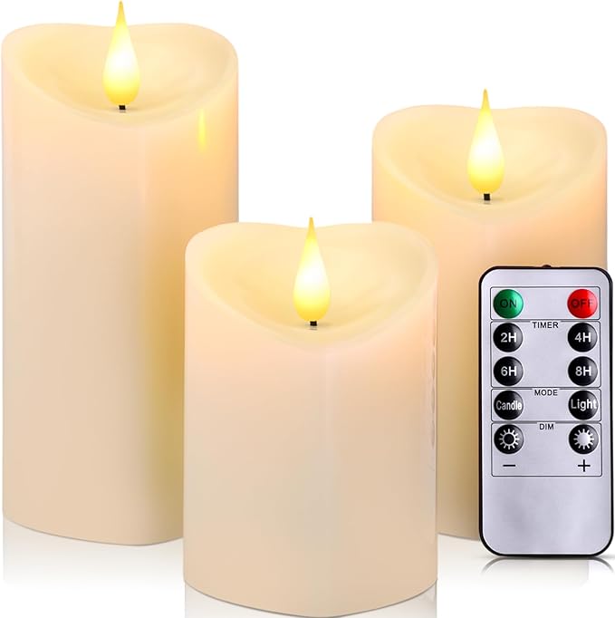 Retisee 3 PCS Valentine's Day Heart Pillar Candle - 4" 5" 6" LED Battery Operated Flameless Candle with Remote for Valentine Women Romantic Home Weeding Decoration Gift(Ivory)