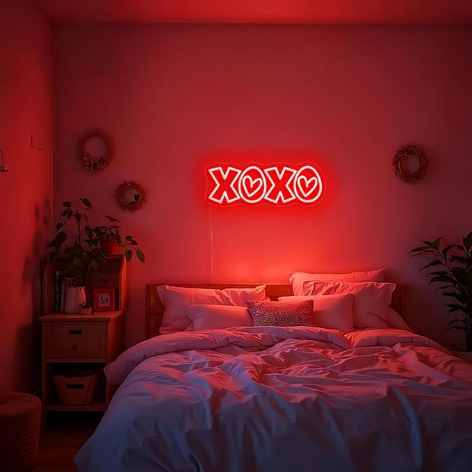 XOXO Neon Sign, Hot Pink LED Light with Romantic Heart Accents for Lover Valentine Gifts, Bedroom Wall Art, Valentine’s Day Gift, Romantic Home Decor, Couples Gift 15″ × 5.7″