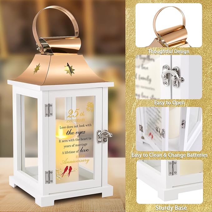 25th Wedding Lantern,25th Wedding idea for Couple Parents Husband Wife,25 Year Silver Decoration for Her Him,Unique 25th Wedding Ideas Love..