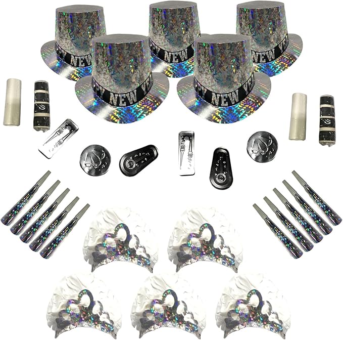 PMU New Year's Eve Party Supplies 2026 Sterling Party Kit Assortment for 25 persons - New Year's Eve Decorations Supplies, Outfits for Adults, Men and Women (25/psn) Pkg/1