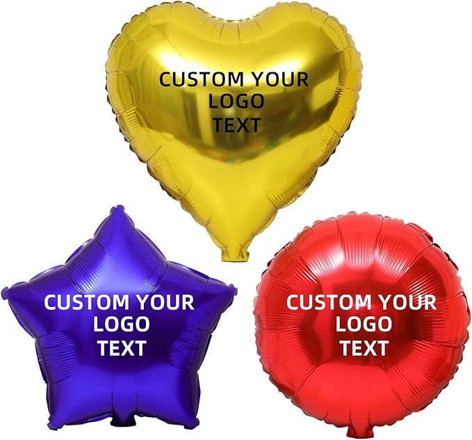 Custom Foil Balloon – 20 Pcs 18 Inch Star, Heart or Round Shape Foil Balloon – Double-Sided Printed Personalisation with Text, Image or Logo (round)