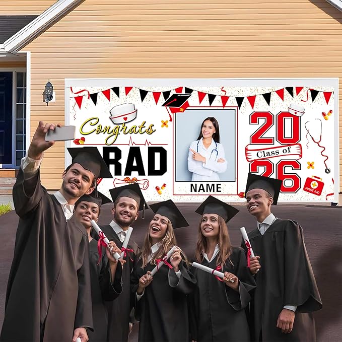 Custom Garaduation Garage Door Banner Cover 16 x 7 ft Class of 2026 Congrats Grad Party Backdrop Personalized Graduation Decoration(Red and White)