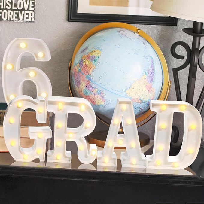 Graduation Decorations 2026 Deals - 8 LED Marquee Light Up Letters 'GRAD 2026' - Class of 2026 Ornaments Sign for Kindergarten High School College Wall Table Centerpieces Decor Party Supplies