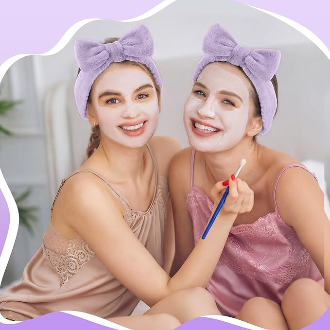 50 Pcs Spa Headband Bulk Spa Sleepover Party Supplies for Washing Face with Removable Bow Makeup Elastic Bowknot Headband for Women Gifts Skincare Microfiber Hairband (Purple Style)
