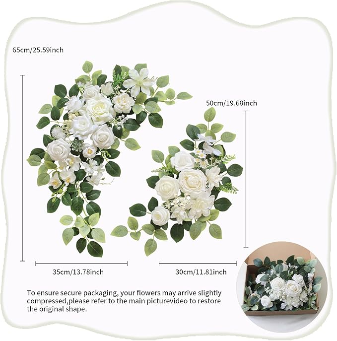 Pack of 2 Wedding Arch, Artificial Flowers, Wedding Decor,Flower Garland Be Suited to Banquet, Party, Reception Entrance Welcome Sign and Background Decoration (White)