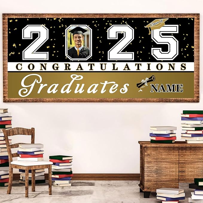 Custom Photo Graduation Garage Door Banner Personalized 2026 Grad Banner 7x16ft Porch Door Sign Decoration Outdoor Photo Booth Backdrop Party Supplies(Khaki)