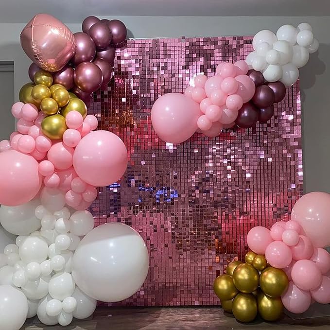 COKAOBE Pink Shimmer Wall Backdrop, 24PCS Square Sequin Shimmer Backdrop Panel, Photo Backdrops for Birthday, Anniversary, Wedding, Graduation & Bachelorette Party Decoration