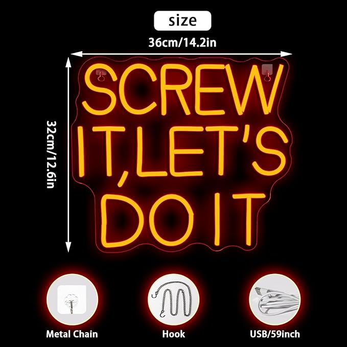 NOSUN Screw It Lets Do It LED Neon Signs for Wall Decor with Dimmable Red Light for Bedroom Light Up Sign for Home Dorm Wall Wedding Party Bar Room Neon Let's Do It Wall Decor