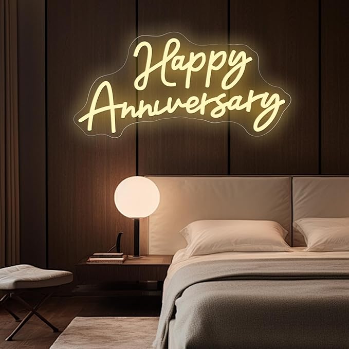 Happy Anniversary Neon Sign for Wall Decor Wedding Birthday Party Bedroom Bar Shop,Led Signs,Decoration Neon Lights for Bar Pub Christmas,Restaurant,Bedroom Wall Decor