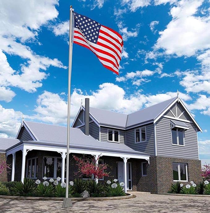 WINDSTRONG 25 FT Heavy Duty Residential Flag Pole Complete Set with Commercial Grade Sewn Stars and Stripes 4x6 FT US American Nylon Flag Made in USA