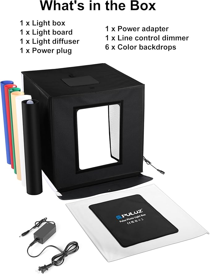 PULUZ Portable Light Box, 16"x16" Professional Dimmable Photo Box Photography with High CRI 144 LED Lights, Upgraded Lightbox with 6 Backdrops for Product Photography