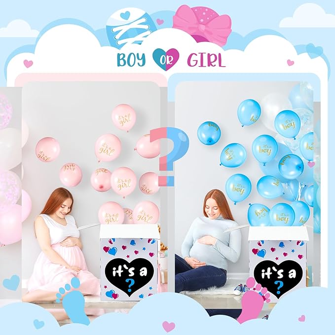 Ireer Gender Reveal Balloon Box with 16 Latex Baby Balloon Release Box Funny Ideas for Gender Reveal Party Decorations Supplies(Boy and Girl,Pink,Blue)