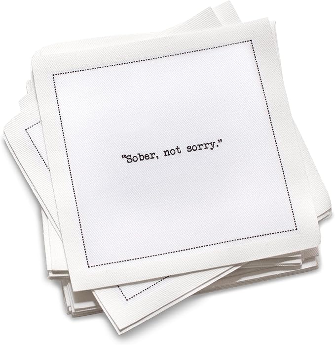Five Star Funny Mocktail Quotes | White Cotton Cocktail Napkins | 50 Luxury Disposable Beverage Napkins with Witty Bar Quotes | Drink Napkins for Parties, Bars, Weddings & Game Nights