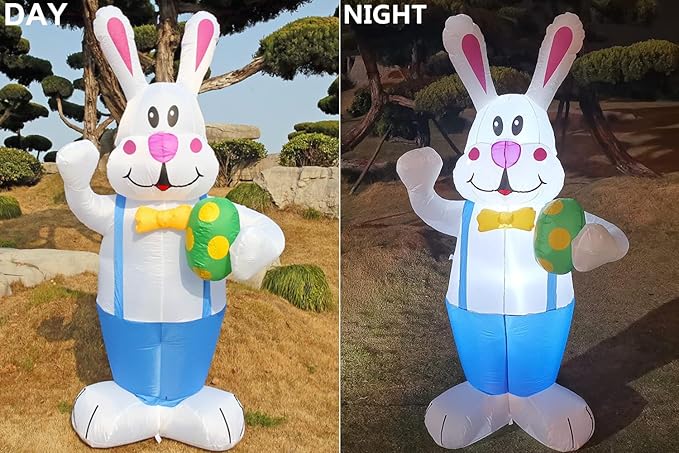 Dearsun 6.2FT Easter Inflatable Bunny Blow up Outdoor Yard Decorations Giant Bunny Holding Easter Egg with LED Lights for Holiday Party Indoor Outdoor Decor