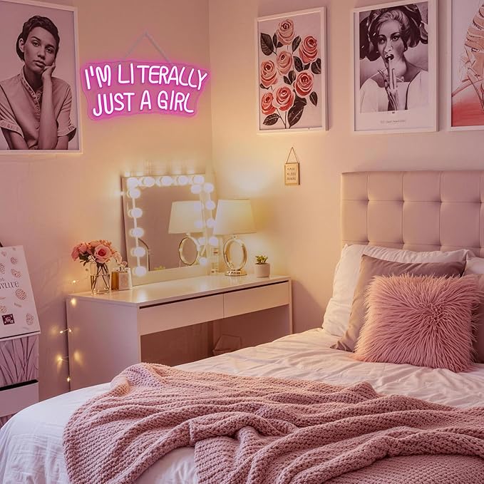 Lucunstar I'M Literally Just A Girl Neon Sign Pink Led Sign Led Neon Light for Wall Decor Light Up Sign for Bedroom Dimmable Switch USB Connectivity Neon Signs for Girlsroom Decor Party Light