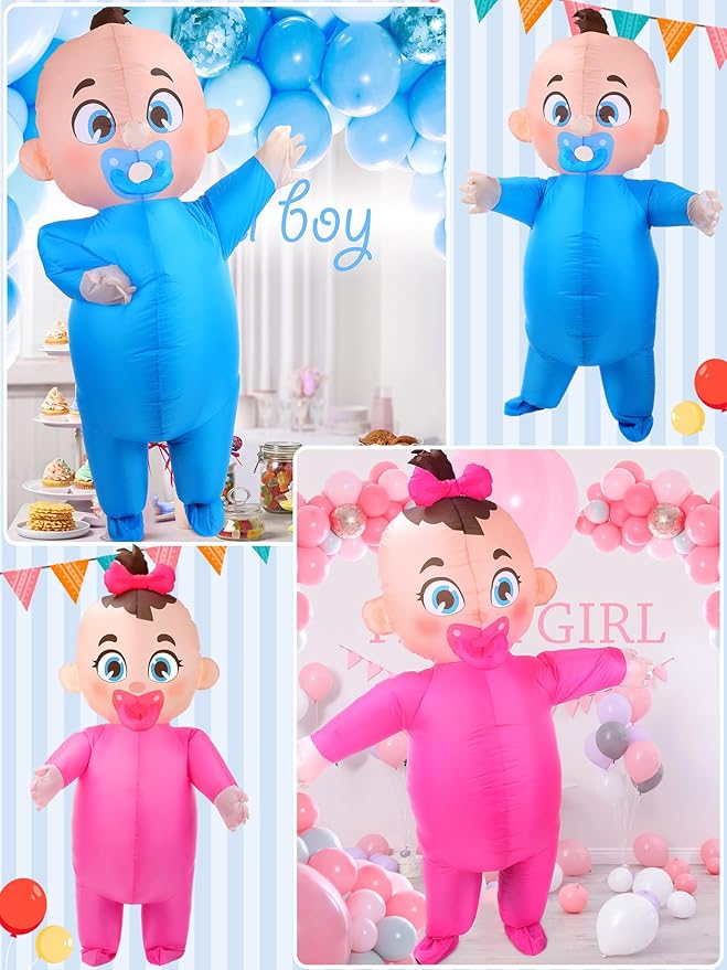 Ramede 2 Pcs Giant Inflatable Baby Costume 96 Inch Gender Reveal Ideas Boy and Girl Blow Costume Outfit for Adult Baby Shower Gender Reveal Party Halloween Christmas Cosplay Supplies