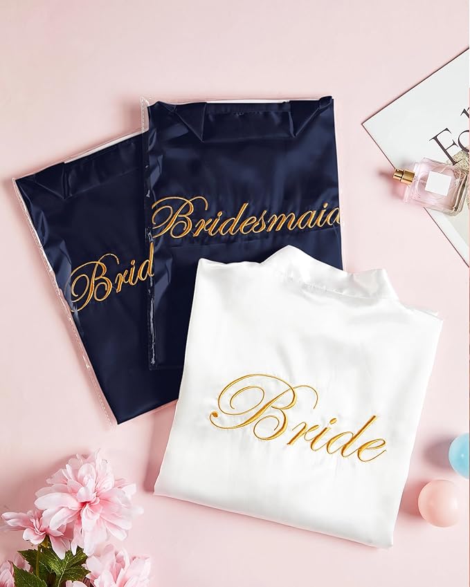 Jecery 12 Pcs Bridesmaid Robes Bride Kimono for Wedding Day Satin Embroidered Bridal Party Robes
