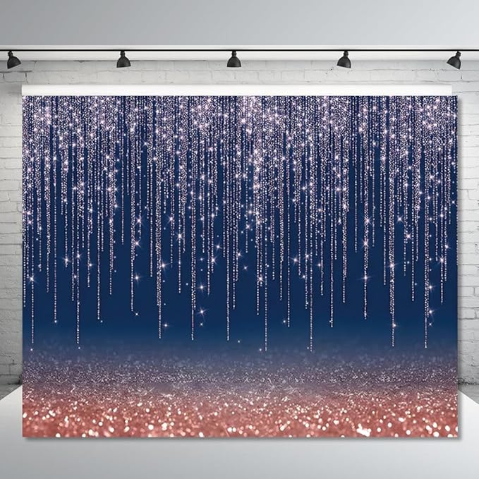 Navy Blue Glitter Backdrop 10x10ft Rose Gold and Blue Background for Photography Birthday Graduation Wedding Baby Shower Party Decorations Cake Table Banner Photo Booth Props
