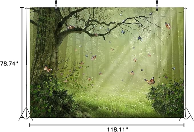 BELECO Fairy Tale Forest Backdrop 10x6.5ft Fabric Jungle Forest Sunsine Butterflies Background Enchanted Forest Nature Woodland Backdrop Baby Shower Birthday Party Decor Banner Kids Adults Photoshoot