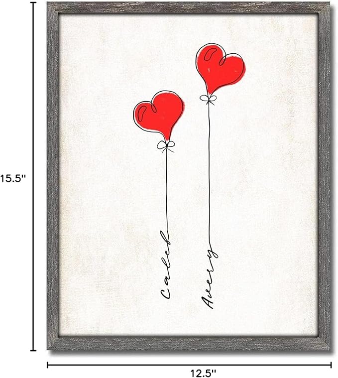 Heart Balloons - Personalized Banksy style Valentine's Day, Wedding, Anniversary (12.5"x15.5" Framed Canvas)